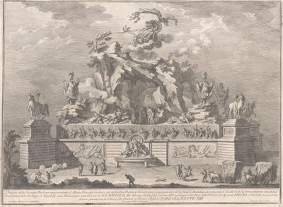 Seconda Macchina for Kina i 1767: Etna-bjerget med Vulcans smedje af Giuseppe Vasi, after Giuseppe Palazzi, after Paolo Posi
