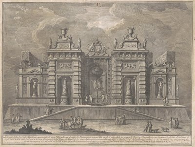 Seconda Macchina for Chinea fra 1774: En villa med gamle monumenter og et spil "Giostra" af Giuseppe Vasi, after Giuseppe Palazzi, after Paolo Posi