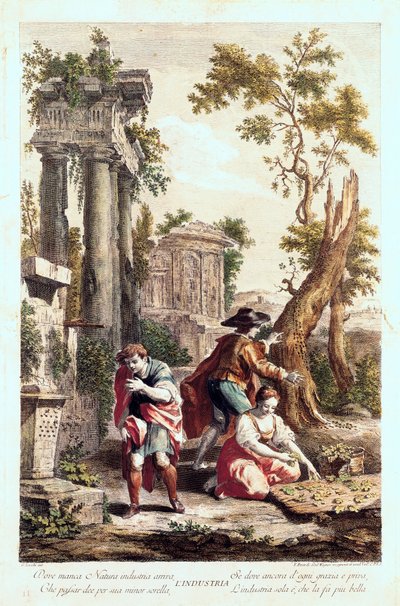 Allegorisk fremstilling af industrien. Tegning af Giuseppe Zocchi (1711-1767) 1700-tallet. af Giuseppe Zocchi