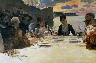 Frokost på Posillipo, ca. 1879 (olie på lærred) af Giuseppe or Joseph de Nittis
