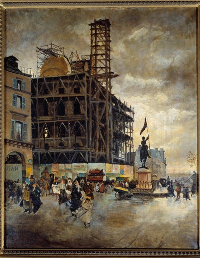 Place de pyramides konstruktion af Marsan-pavillonen (Paris) i 1880. Maleri Guiseppe Nittis (1846-1884) Ec. Ital af Giuseppe or Joseph de Nittis