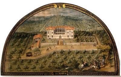Villa "" La Peggio "" af Giusto Utens (1500-tallet). Mænd, der spiller bold. Museet i Firenze, som det var. Firenze. af Giusto Utens