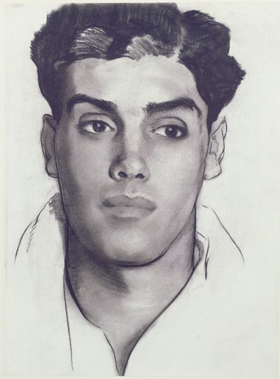 Head of a Young Man (kul på papir) af Glyn Warren Philpot