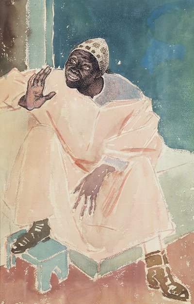 Siddende marokkansk, 1936 (pen, blæk & wc på papir) af Glyn Warren Philpot
