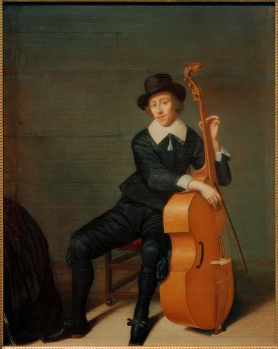Portræt af en siddende musiker med sin viola da gamba af Godaert Kamper
