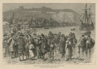 Huguenotterne i England: Franske huguenot-flygtninge lander i Dover i 1685 (kobberstik) af Godefroy Durand