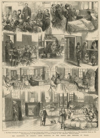Genåbningen af Charing Cross Hospital af prinsen og prinsessen af Wales (kobberstik) af Godefroy Durand