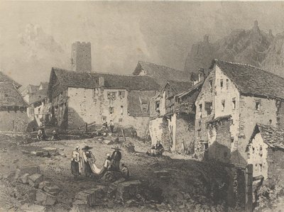 Udsigt over en bjerglandsby, ca. 1829-33. af Godefroy Engelmann