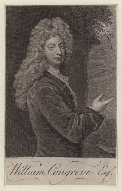 William Congreve, engelsk dramatiker (gravering) af Godfrey (after) Kneller