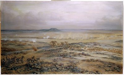 Angrebet på Cronjes styrke ved Vedute Drift nær Paardeberg, 1900 af Godfrey Douglas Giles