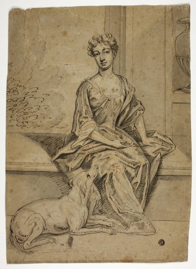 Portræt af hofdame med mastiff af Godfrey Kneller