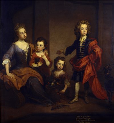 Portræt af Richard Boyle, 3. jarl af Burlington, med hans tre søstre, Elizabeth, Juliana og Jane Boyle, ca. 1700 (olie på lærred) af Godfrey Kneller