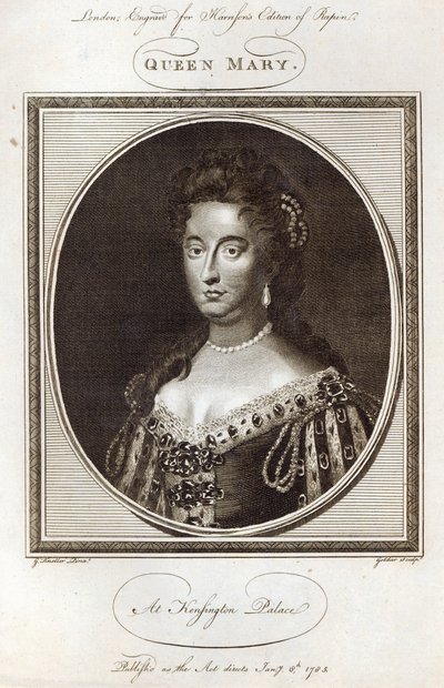 Queen Mary på Kensington Palace, indgraveret til Harrisons udgave af Rapin, udgivet 8. januar 1785 af Godfrey Kneller