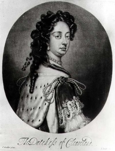 Portræt af Barbara Villiers, hertuginde af Cleveland (1641-1709) graveret af J. Smith af Godfrey after Kneller