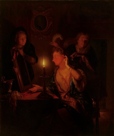 Lady at a Mirror ved Candlelight af Godfried Schalcken