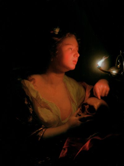 Mary Magdalene Grieving (olie på egetræspanel) af Godfried Schalcken