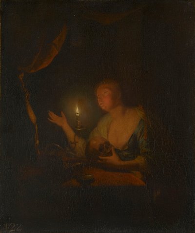 Den angrende Magdalena i stearinlysets skær af Godfried Schalcken