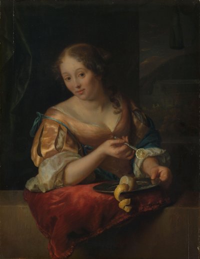 Junge Frau mit Zitrone von Godfried Schalcken
