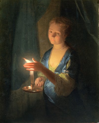 En dame, der holder et stearinlys af Godfried Schalcken