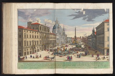 Piazza Navona te Rom Prospekt for pavepaladset i Quirinale kendt som Monte Cavallo (titel på objektet) af Gommarus Wouters