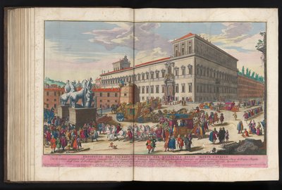 Piazza del Quirinale i Rom Prospekt for pavepaladset i Quirinale kendt som Monte Cavallo (titel på objektet) af Gommarus Wouters