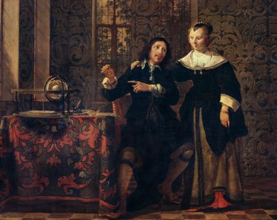 Tähtitieteilijä ja hänen vaimonsa, maalaus Gonzales Coques (1614 ca-1684), öljytaulu, 405x505 cm af Gonzales Coques