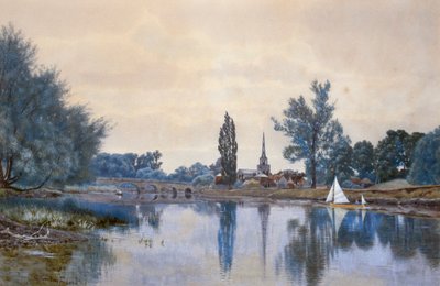 Wallingford fra Themsen (akvarel) af Gordon Fraser