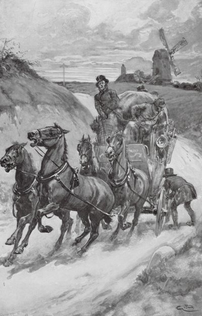 En scenetræner i gamle dage (litografi) af Gordon Frederick (after) Browne