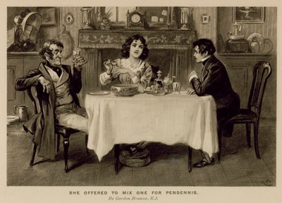 Illustration til The History of Pendennis af Thackeray (litho) af Gordon Frederick (after) Browne