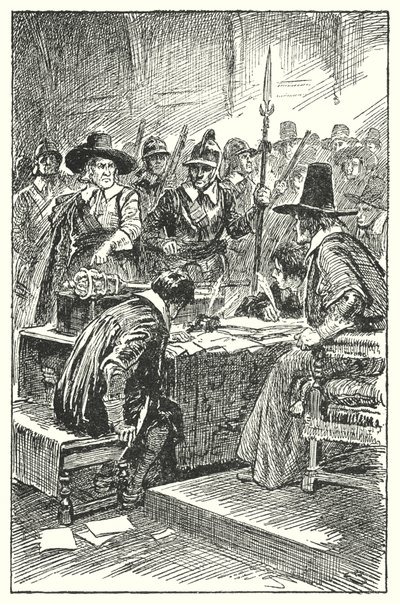 Cromwell udviser det lange parlament (litho) af Gordon Frederick Browne