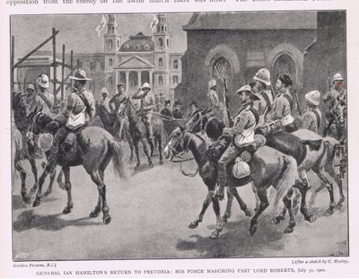 General Ian Hamiltons tilbagevenden til Pretoria: hans styrke marcherer forbi Lord Roberts 30. juli 1900 af Gordon Frederick Browne