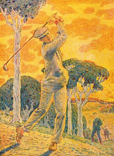 Golf, omslagsillustration til Vie au Grand Air, 15. september 1919 (farvegravering) af Gordon Frederick Browne