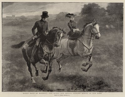 Glade dage i Windsor, dronningen og prinsgemalen ridende i parken af Gordon Frederick Browne