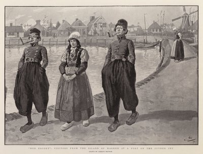 Hendes eskorte, besøgende fra øen Marken ved en havn på Zuyder Zee af Gordon Frederick Browne