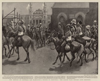 General Ian Hamiltons troppers tilbagevenden til Pretoria, marts forbi før Lord Roberts af Gordon Frederick Browne