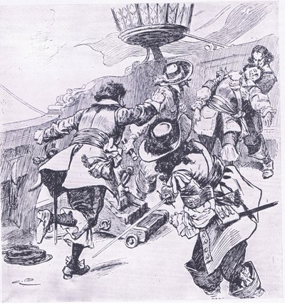 Von Tromps død 31. juli 1653, illustration fra britiske slag på land og hav, 1915 af Gordon Frederick Browne