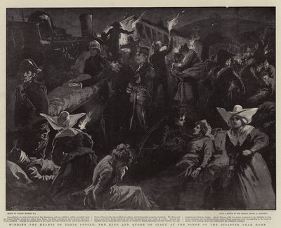 Vinder deres folks hjerter, kongen og dronningen af Italien ved katastrofescenen nær Rom af Gordon Frederick Browne