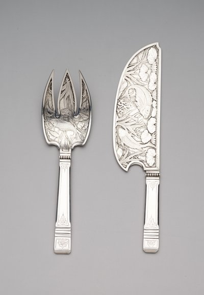 Fiskeskive og gaffel, ca. 1870-80 (sølv) af Gorham Manufacturing Company