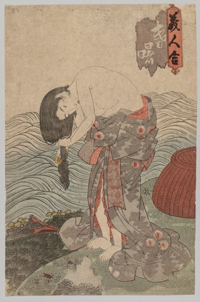 Kvindelig dykker, der reder sit hår, 1786-1864. af Gototei Kunisada