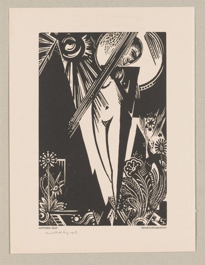 Stående kvinde, sol, måne og blomster af Gottfried Graf