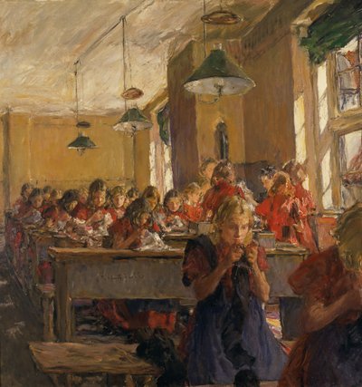 Syundervisning på børnehjemmet (olie på lærred) af Gotthardt Johann Kuehl