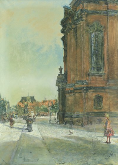Gadescene nær St. Michaels Kirke i Hamborg af Gotthardt Johann Kuehl