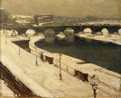 Elbe og Augustus Bridge om vinteren af Gotthardt Johann Kuehl