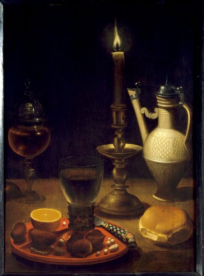 Stilleben ved levende lys Maleri af Gotthardt af Wedig (Gottfried Von Wedig) (1583-1641) af Gotthardt von Wedig