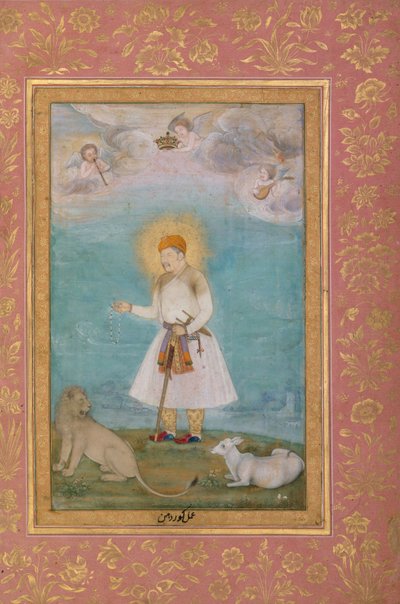 Akbar med løve og kalv, ca. 1630 af Govardhan