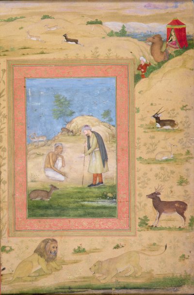 Majnun knæler foran Lailas Messenger, fra Shah Jahan Albummet af Govardhan attr. to Govardhan attr. to
