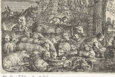 Hyrde med flok foran en port af Govert van der Leeuw