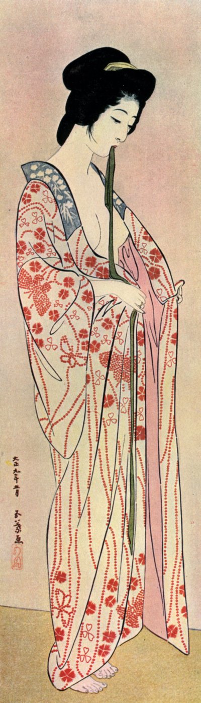 En japansk kvinde iført nagajuban, 1920 1930. af Goyo Hashiguchi