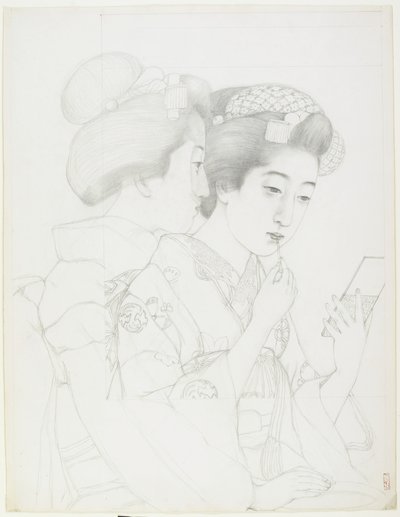 Studie for Woman Holding Lip Brush, 1919 af Goyo Hashiguchi