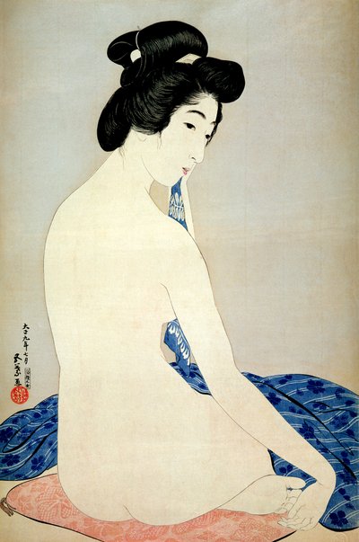 Kvinde efter badet, udgivet af Shosaburo Watanabe, 1920, (træblok i farver) af Goyo Hashiguchi